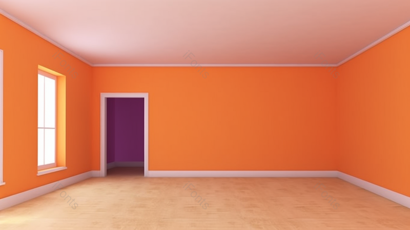 橙色墙壁的空房间 木质地板建筑,高清,摄影图,摄影图片,图片大全,摄影图免费下载